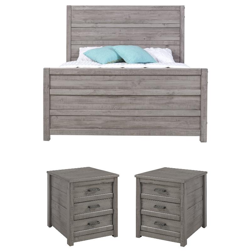 Home Square 3-Piece Set with Queen Bed and 2 Nightstands in Antique Gray