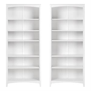 Home Square 72&quot Shaker Style Solid Wood Bookcase in White - Set of 2