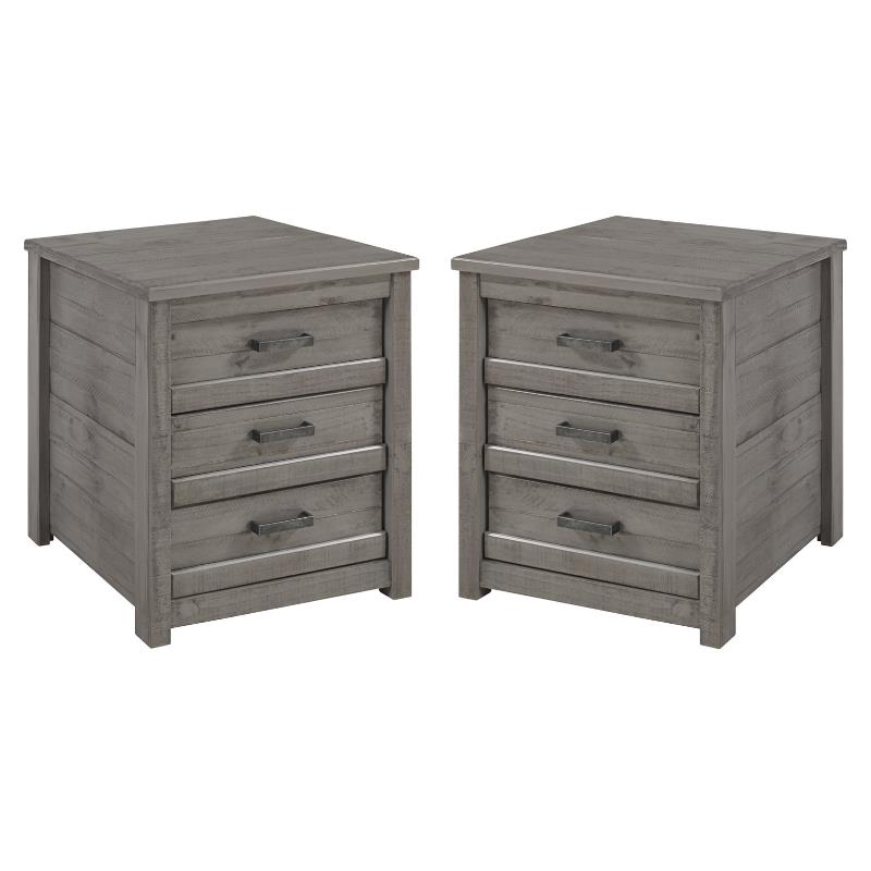 Home Square Solid Wood 3-Drawer Nightstand in Antique Gray - Set of 2