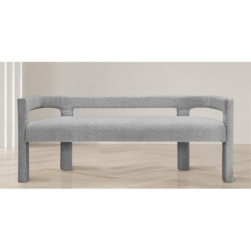 3 Piece Boulce Upholstered Dining Chairs and Bench Set in Gray