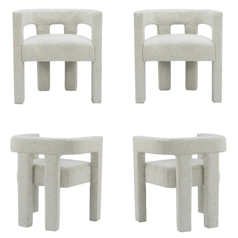 4 Piece Boulce Upholstered Dining Chairs Set in Cream