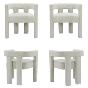 4 Piece Boulce Upholstered Dining Chairs Set in Cream