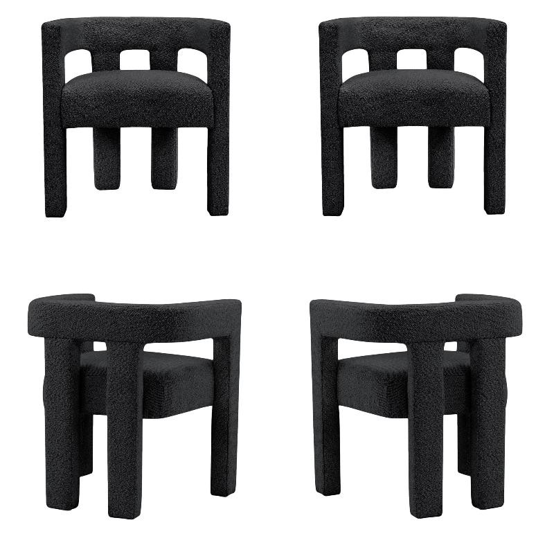 4 Piece Boulce Upholstered Dining Chairs Set in Black
