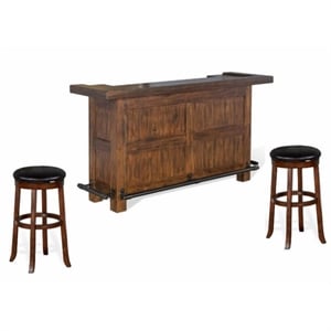 Home Bar and Swivel Bar Stools in Vintage Mocha 3 Piece Set