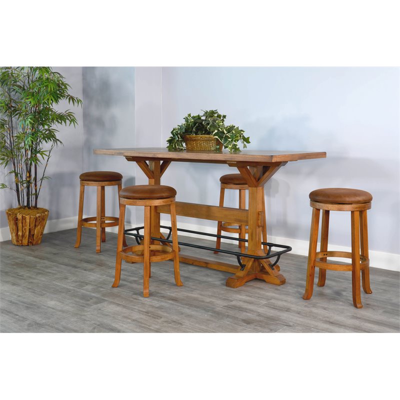 Home Bar and Swivel Bar Stools in Rustic Oak 3 Piece Set
