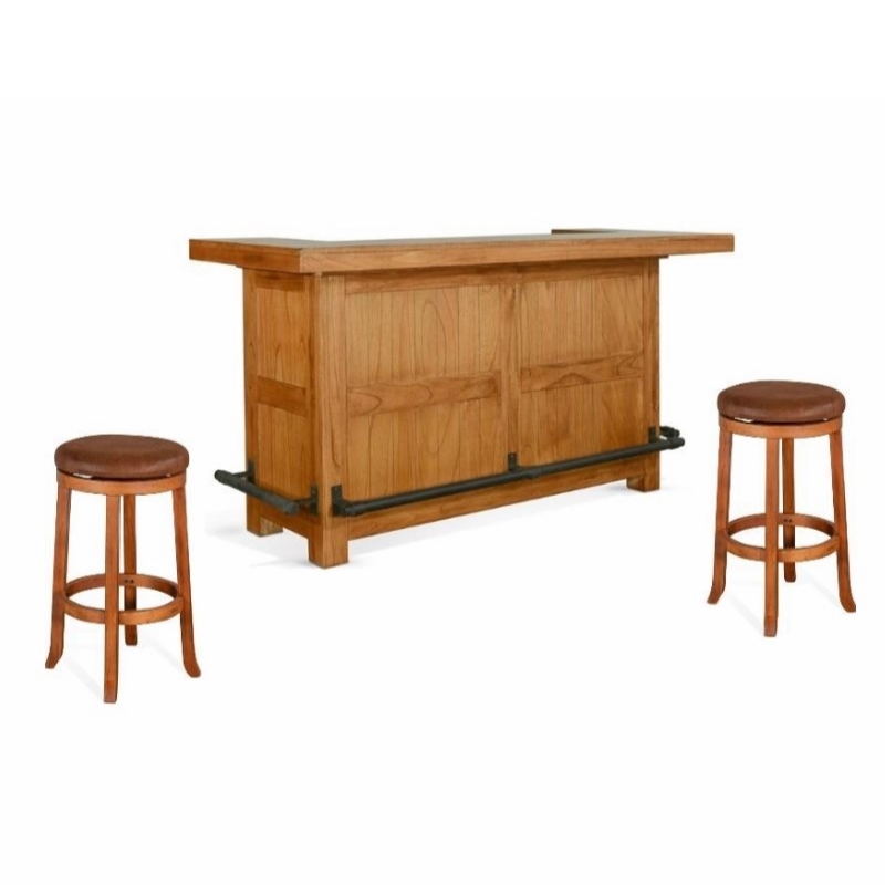 Home Bar and Swivel Bar Stools in Rustic Oak 3 Piece Set