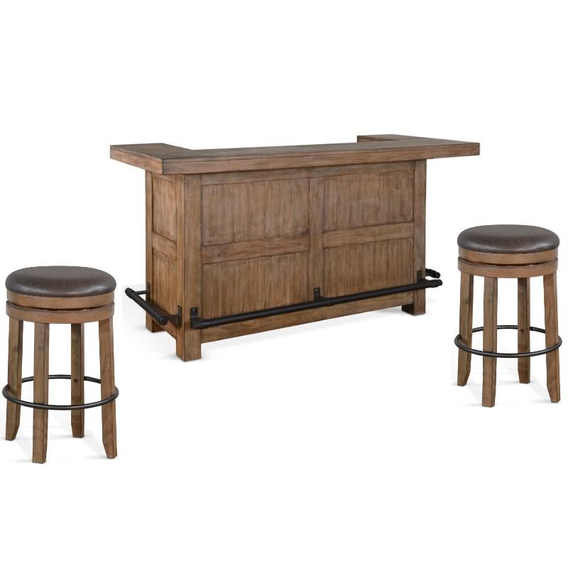 Home Bar and Swivel Bar Stools in Taupe Brown 3 Piece Set