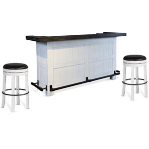 Home Bar and Swivel Bar Stool in European Cottage White 3 Piece Set