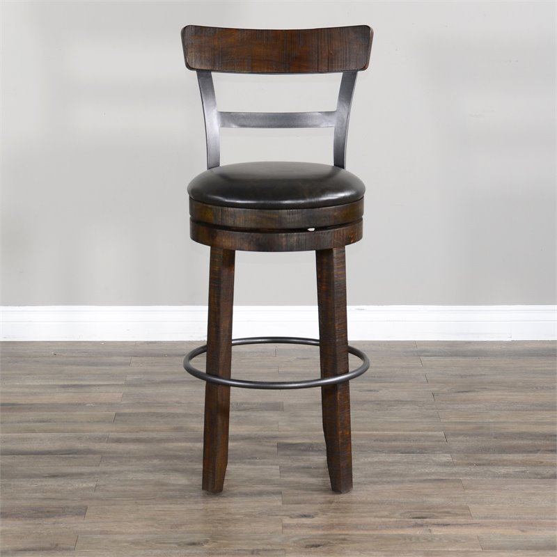 Home Bar and Swivel Bar Stools with Back in Tobacco Leaf 3 Piece Set