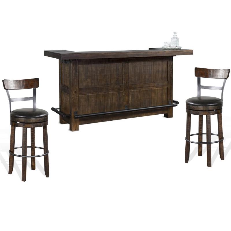 Home Bar and Swivel Bar Stools with Back in Tobacco Leaf 3 Piece Set