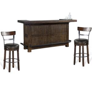 Home Bar and Swivel Bar Stools with Back in Tobacco Leaf 3 Piece Set