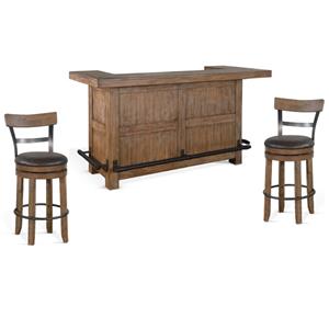 Home Bar and Swivel Bar Stools with Back in Taupe Brown 3 Piece Set