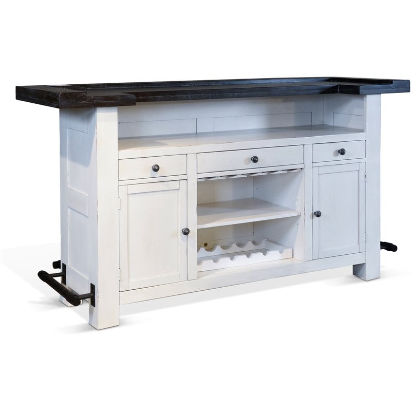 Home Bar and Swivel Bar Stools with Back in European Cottage White 3 Piece Set