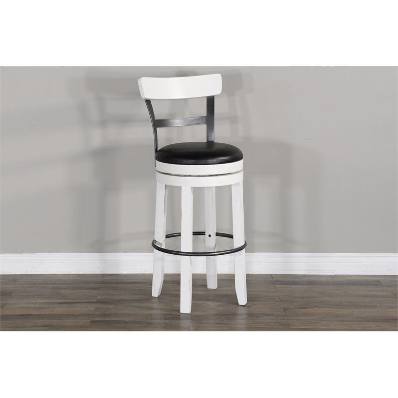 Home Bar and Swivel Bar Stools with Back in European Cottage White 3 Piece Set