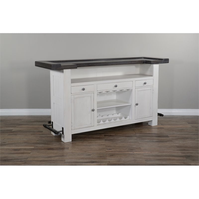 Home Bar and Swivel Bar Stools with Back in European Cottage White 3 Piece Set