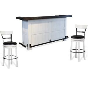 Home Bar and Swivel Bar Stools with Back in European Cottage White 3 Piece Set