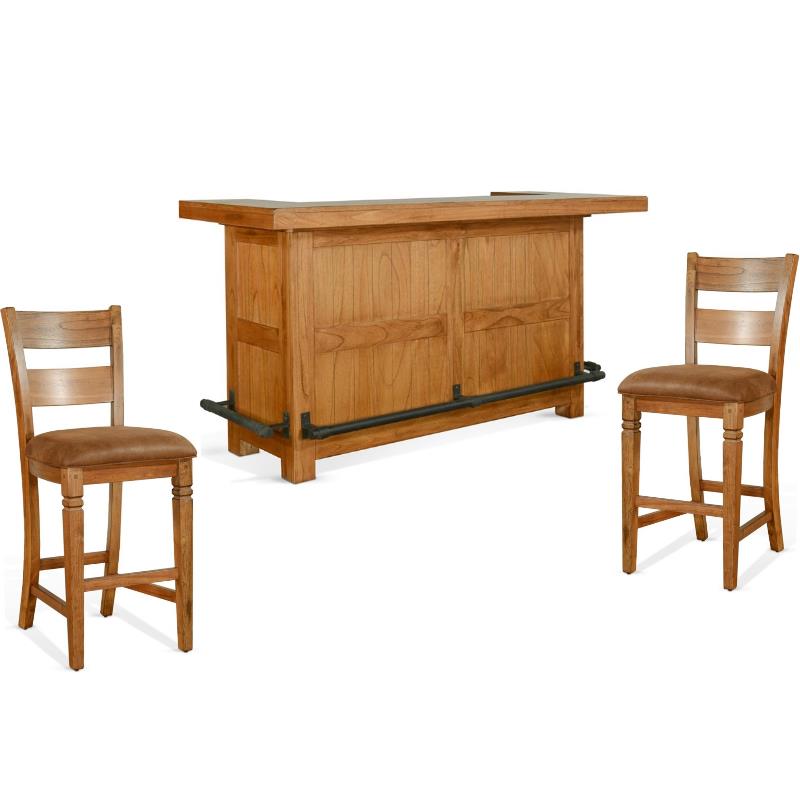 Home Bar and Ladderback Bar Stools in Rustic Oak 3 Piece Set