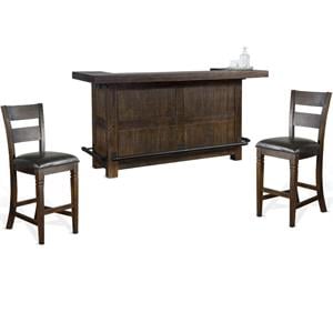 Home Bar and Ladderback Bar Stools in Tobacco Leaf 3 Piece Set