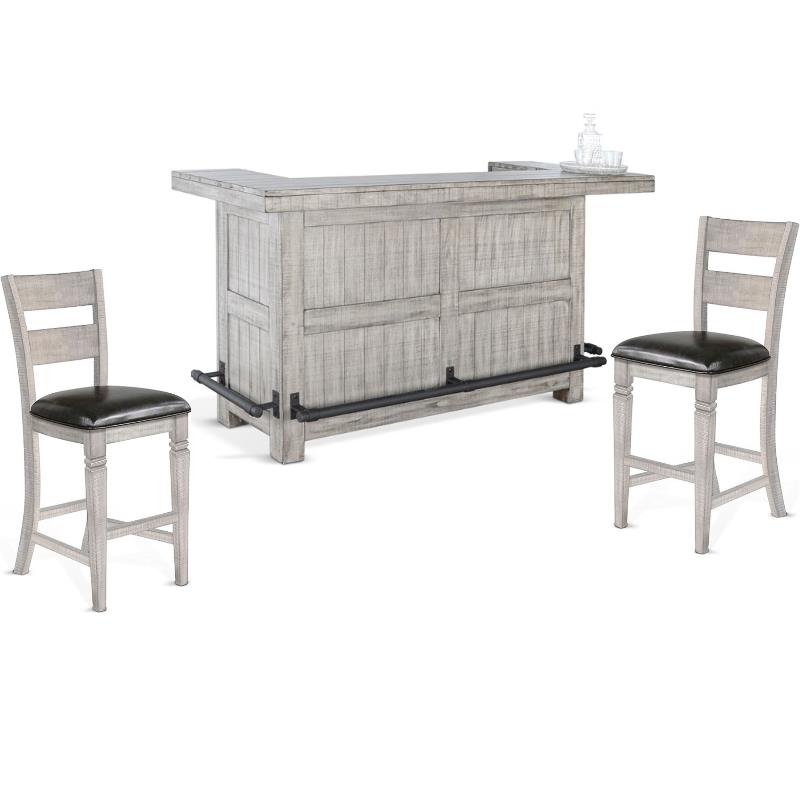 Home Bar and Ladderback Bar Stools in Alpine Gray 3 Piece Set