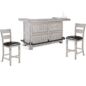 Home Bar and Ladderback Bar Stools in Alpine Gray 3 Piece Set