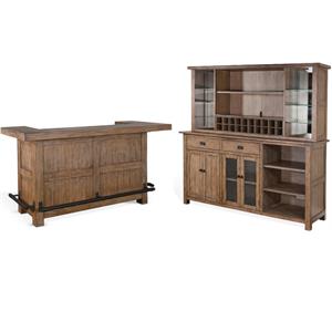 Home Bar and Storage Buffet Cabinet with Hutch in Taupe Brown 2 Piece Set