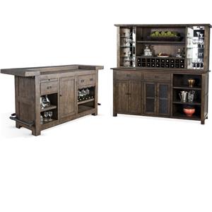 Home Bar and Storage Buffet Cabinet with Hutch in Tobacco Leaf 2 Piece Set