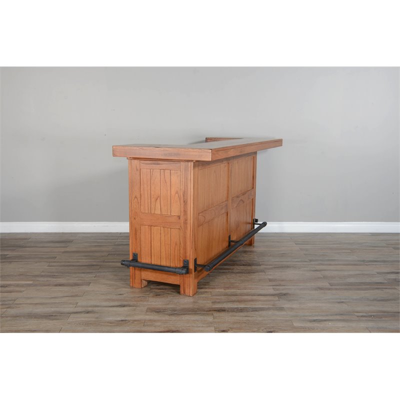 Home Bar and Storage Buffet Cabinet with Hutch in Rustic Oak (2 Piece Set)