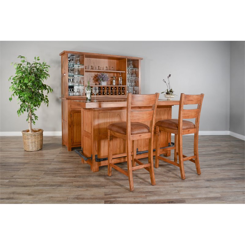 Home Bar and Storage Buffet Cabinet with Hutch in Rustic Oak (2 Piece Set)