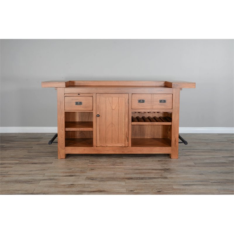 Home Bar and Storage Buffet Cabinet with Hutch in Rustic Oak (2 Piece Set)