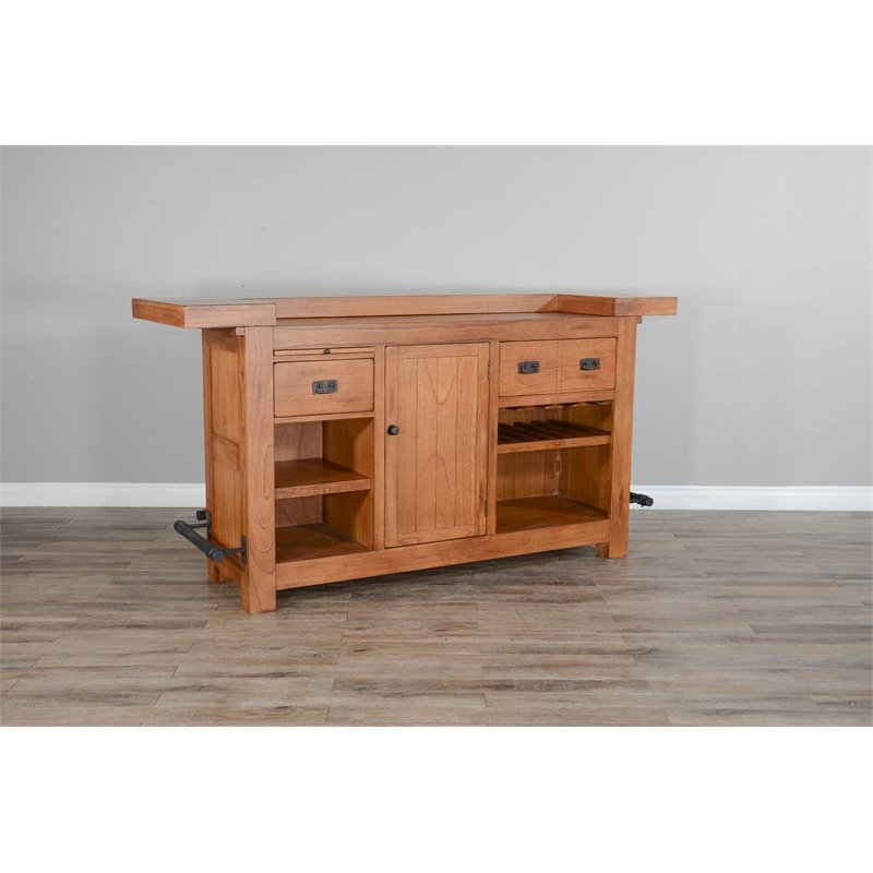 Home Bar and Storage Buffet Cabinet with Hutch in Rustic Oak (2 Piece Set)