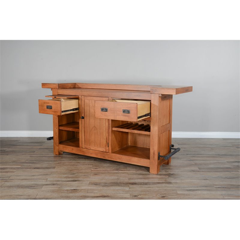 Home Bar and Storage Buffet Cabinet with Hutch in Rustic Oak (2 Piece Set)