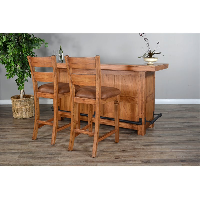 Home Bar and Storage Buffet Cabinet with Hutch in Rustic Oak (2 Piece Set)