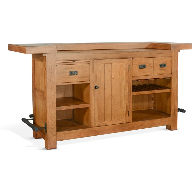 Home Bar and Storage Buffet Cabinet with Hutch in Rustic Oak (2 Piece Set)