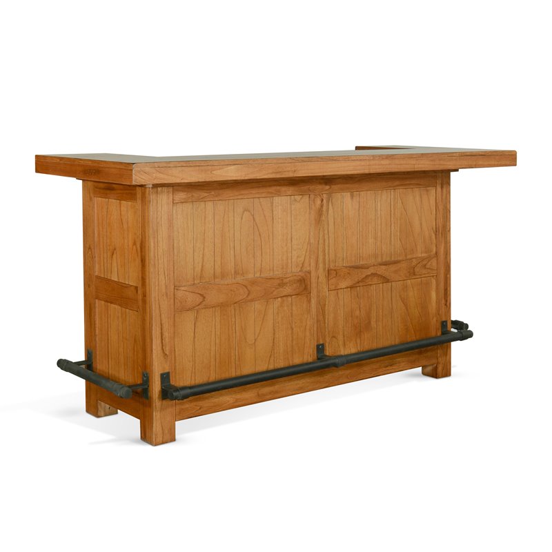 Home Bar and Storage Buffet Cabinet with Hutch in Rustic Oak (2 Piece Set)