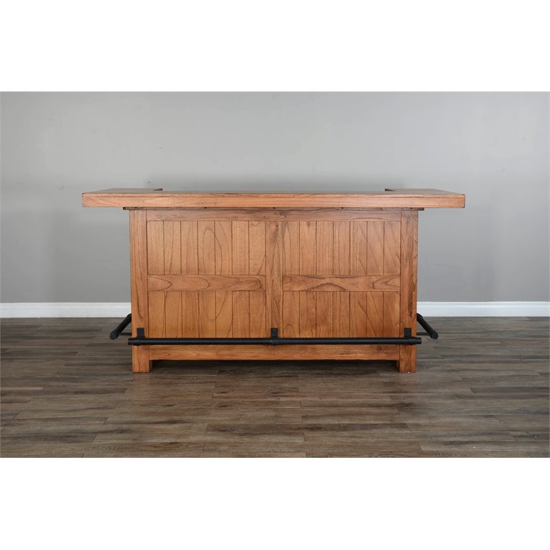Home Bar and Storage Buffet Cabinet with Hutch in Rustic Oak (2 Piece Set)