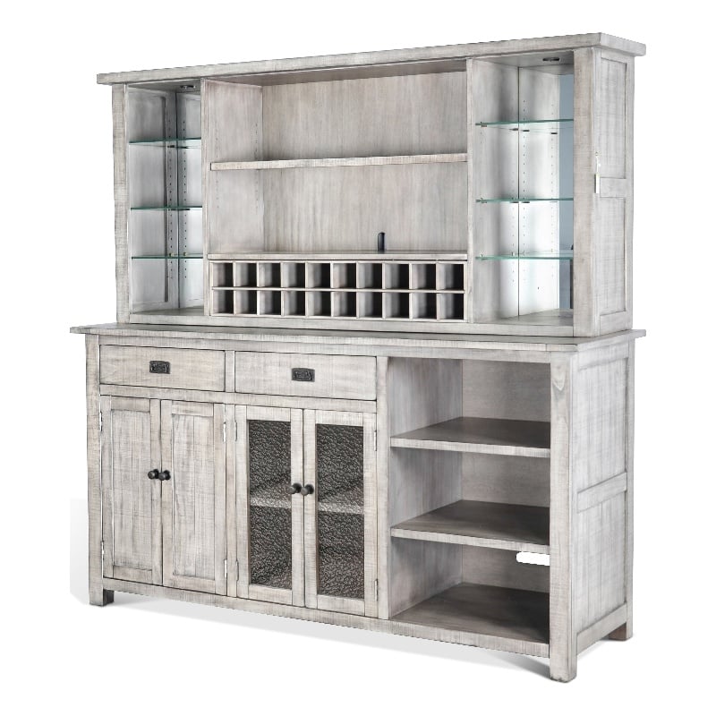Home Bar and Storage Buffet Cabinet with Hutch in Alpine Gray 2 Piece Set