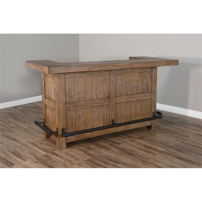 Home Bar and Bar Stools with Cushion in Taupe Brown 3 Piece Set