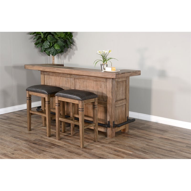 Home Bar and Bar Stools with Cushion in Taupe Brown 3 Piece Set