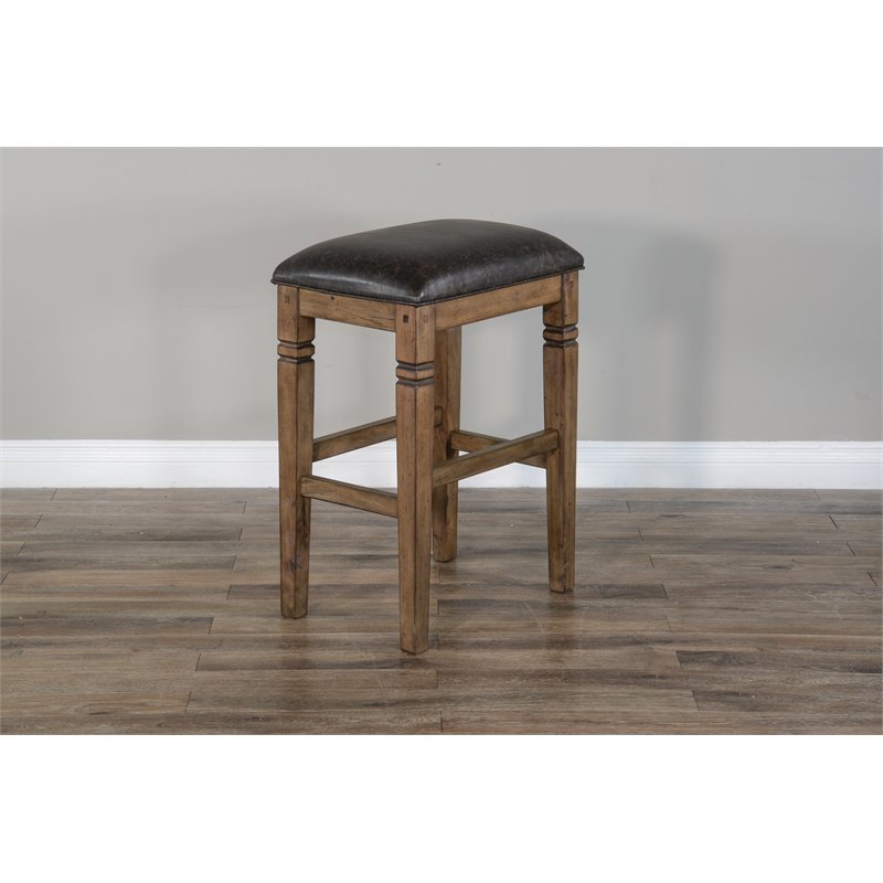 Home Bar and Bar Stools with Cushion in Taupe Brown 3 Piece Set