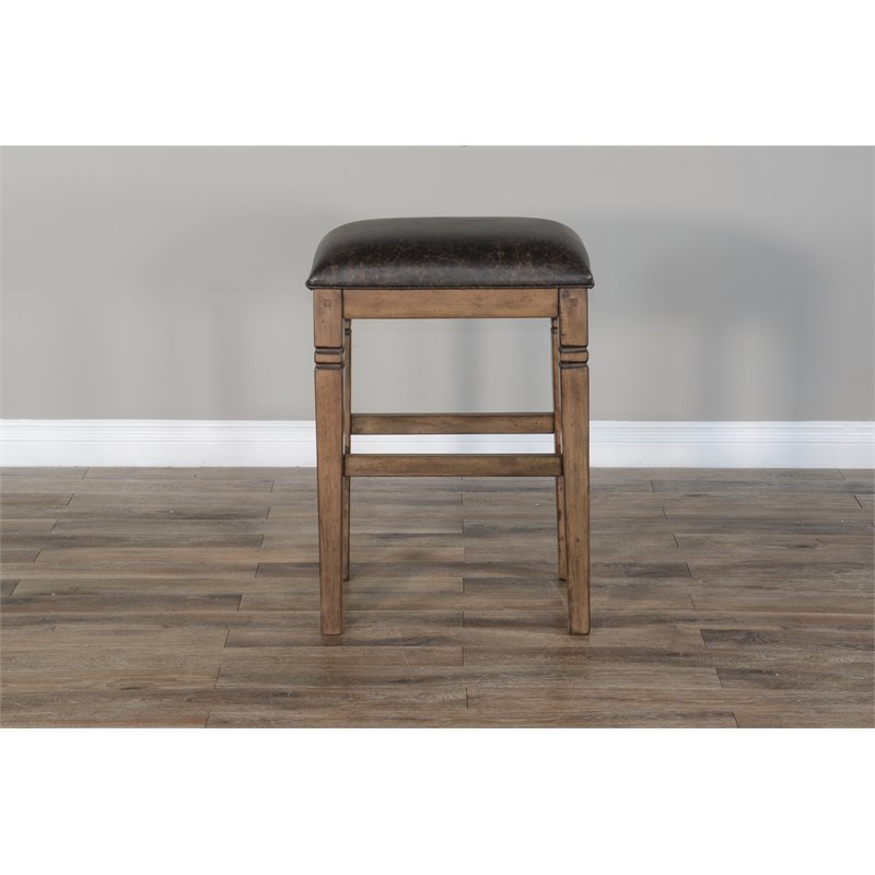Home Bar and Bar Stools with Cushion in Taupe Brown 3 Piece Set