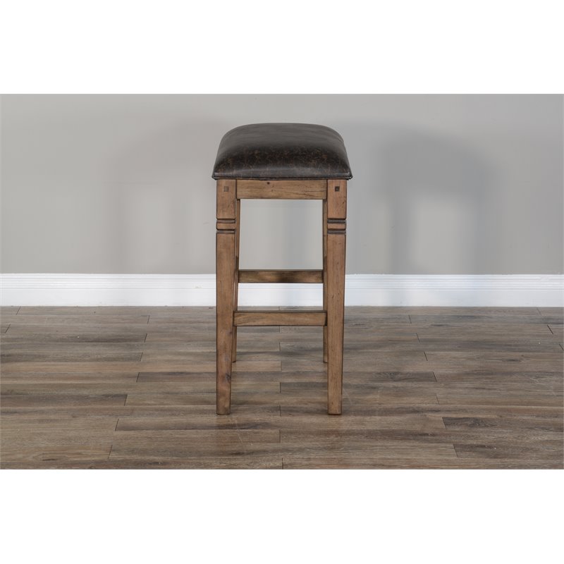 Home Bar and Bar Stools with Cushion in Taupe Brown 3 Piece Set