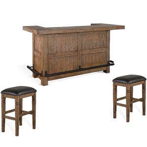 Home Bar and Bar Stools with Cushion in Taupe Brown 3 Piece Set