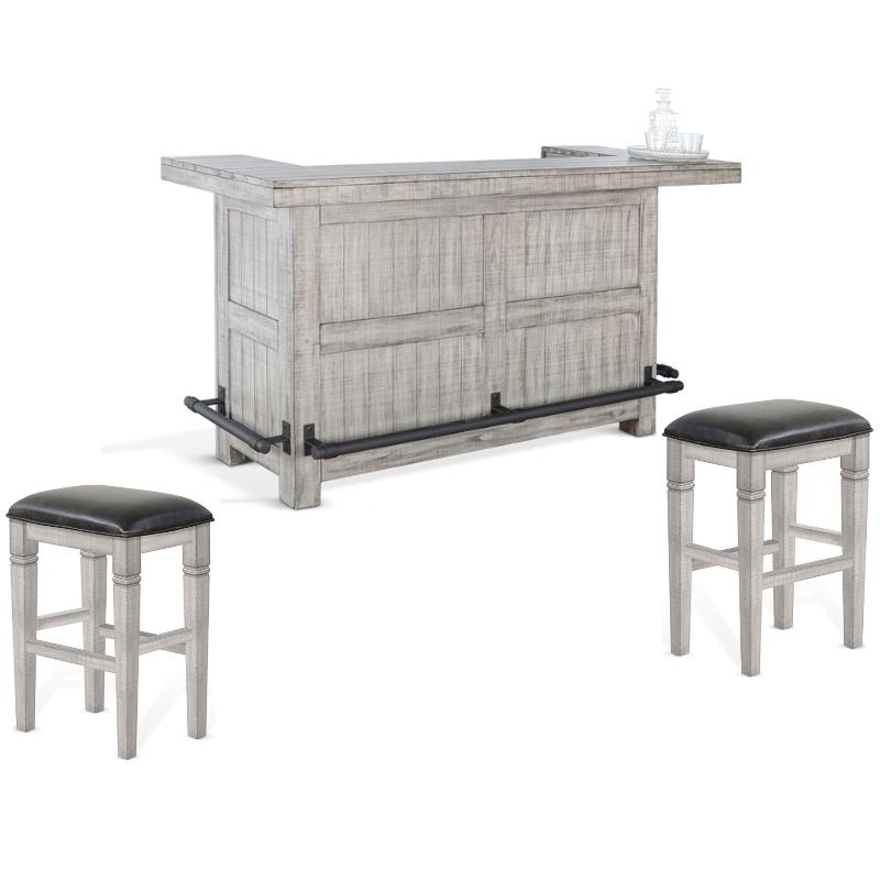 Home Bar and Bar Stools with Cushion in Alpine Gray 3 Piece Set