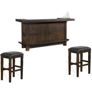 Home Bar and Bar Stools with Cushion in Tobacco Leaf 3 Piece Set