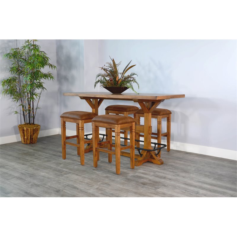 Home Bar and Bar Stools with Cushion in Rustic Oak 3 Piece Set