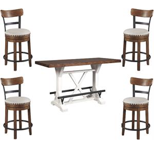 36&quot Counter Height Dining Table and Swivel Bar Stools Set in White and Brown