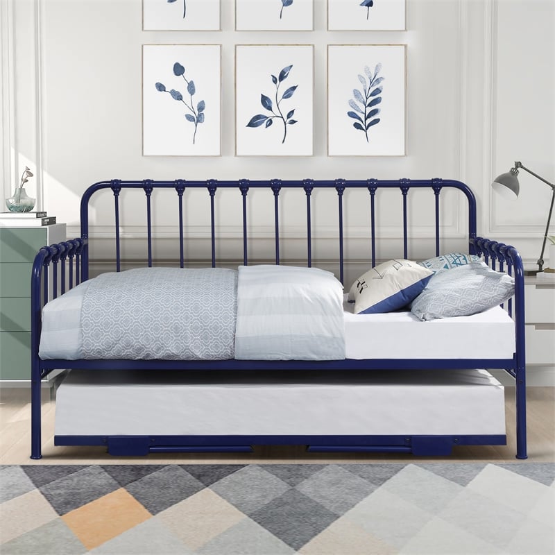 Home Square 2-Piece Set with Daybed with Trundle in Navy & Coffee Table
