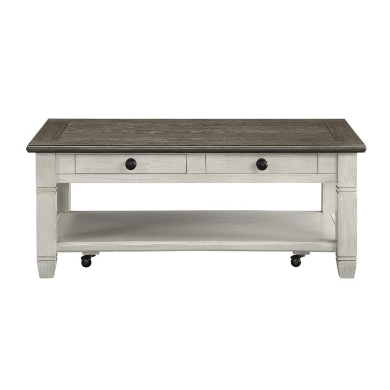 Home Square 2-Piece Set with Coffee Table and TV Stand in Antique White