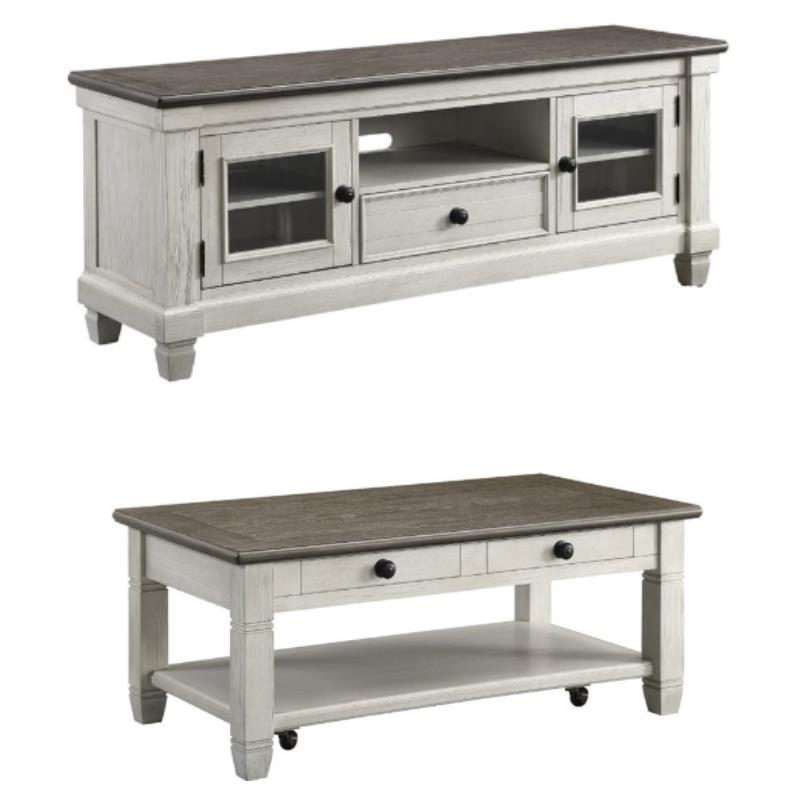 Home Square 2-Piece Set with Coffee Table and TV Stand in Antique White