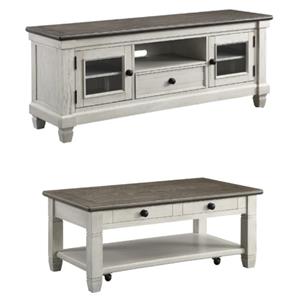 Home Square 2-Piece Set with Coffee Table and TV Stand in Antique White